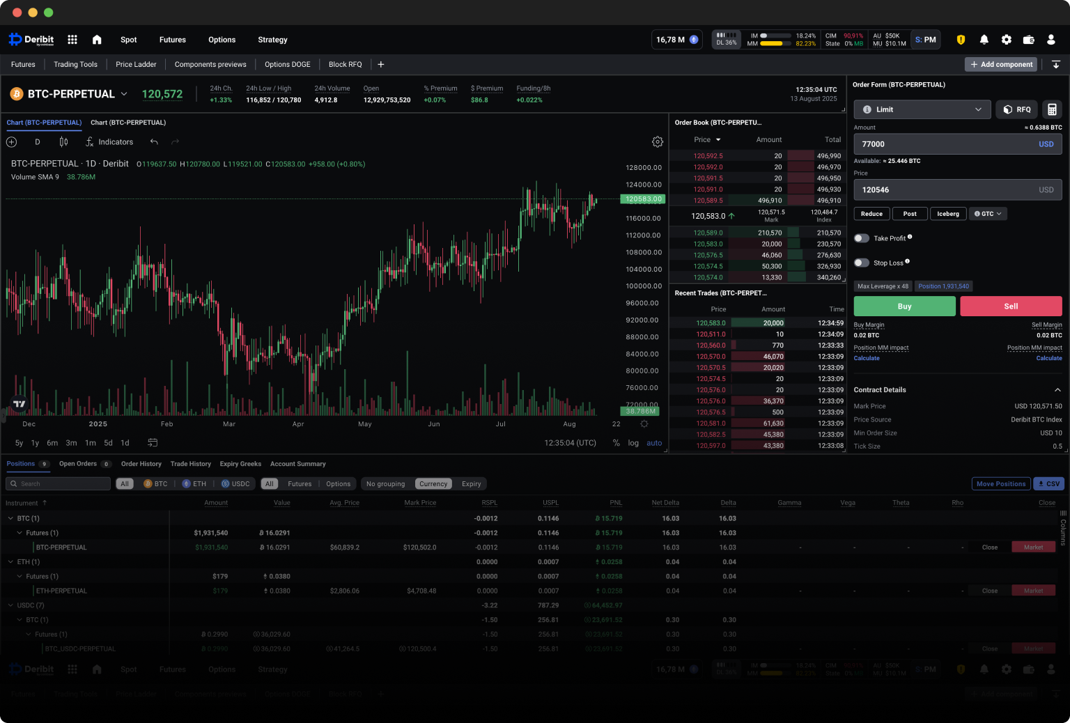 Deribit UI Screenshot